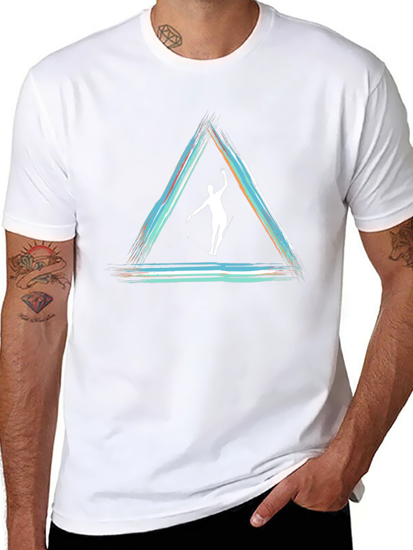 Camiseta Negra con Diseño de Equilibrio Artístico