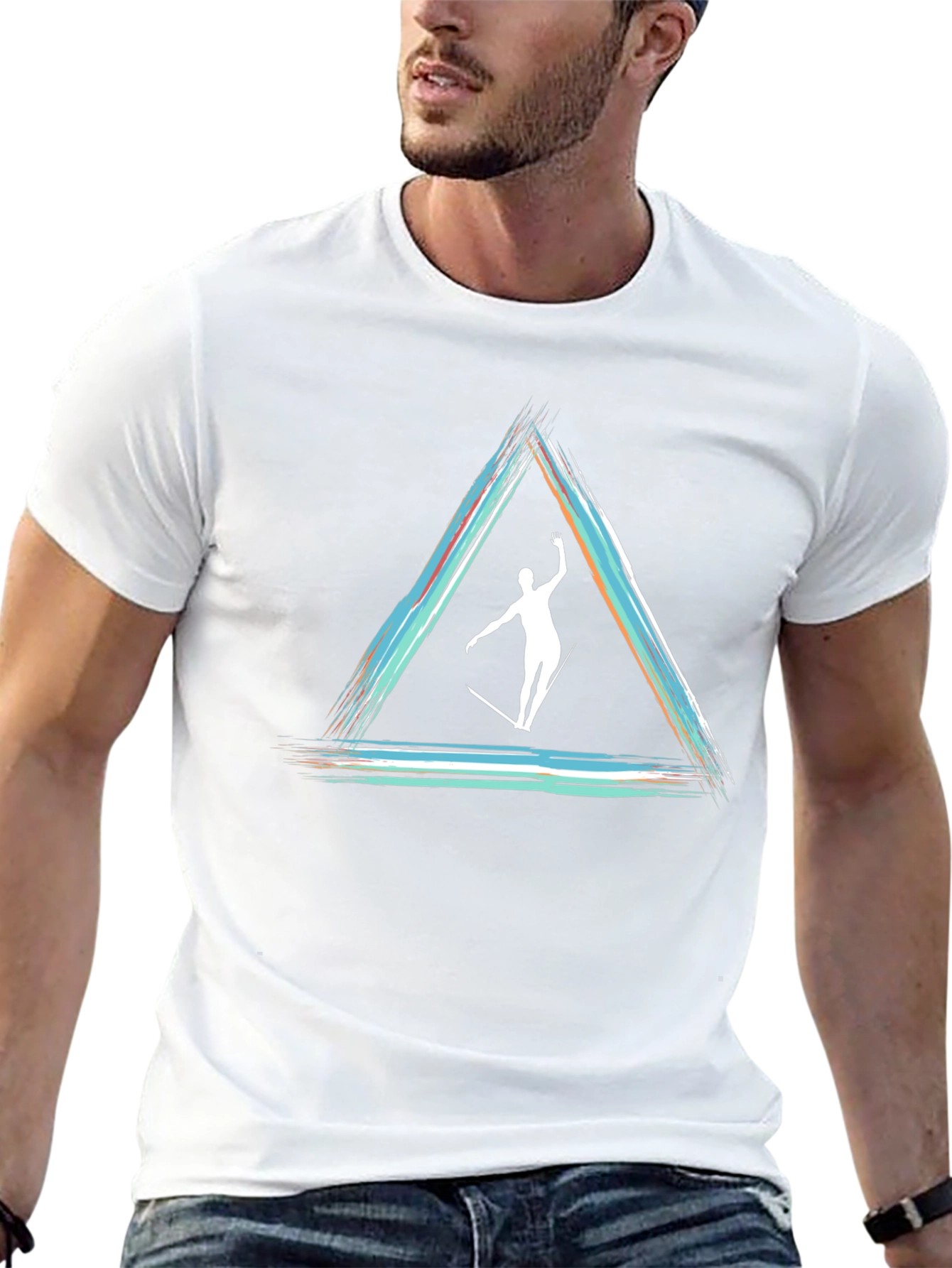 Camiseta Negra con Diseño de Equilibrio Artístico