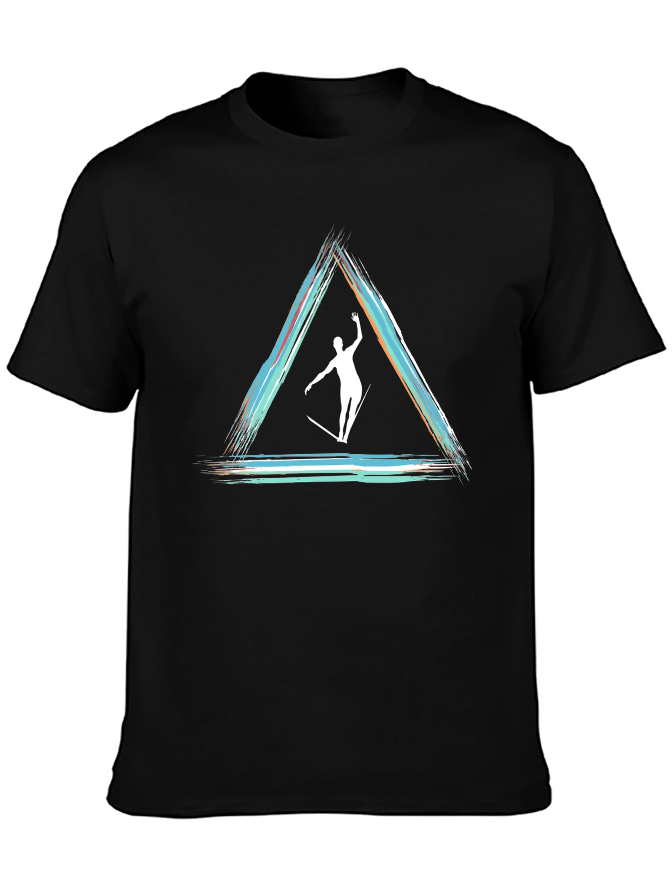 Camiseta Negra con Diseño de Equilibrio Artístico