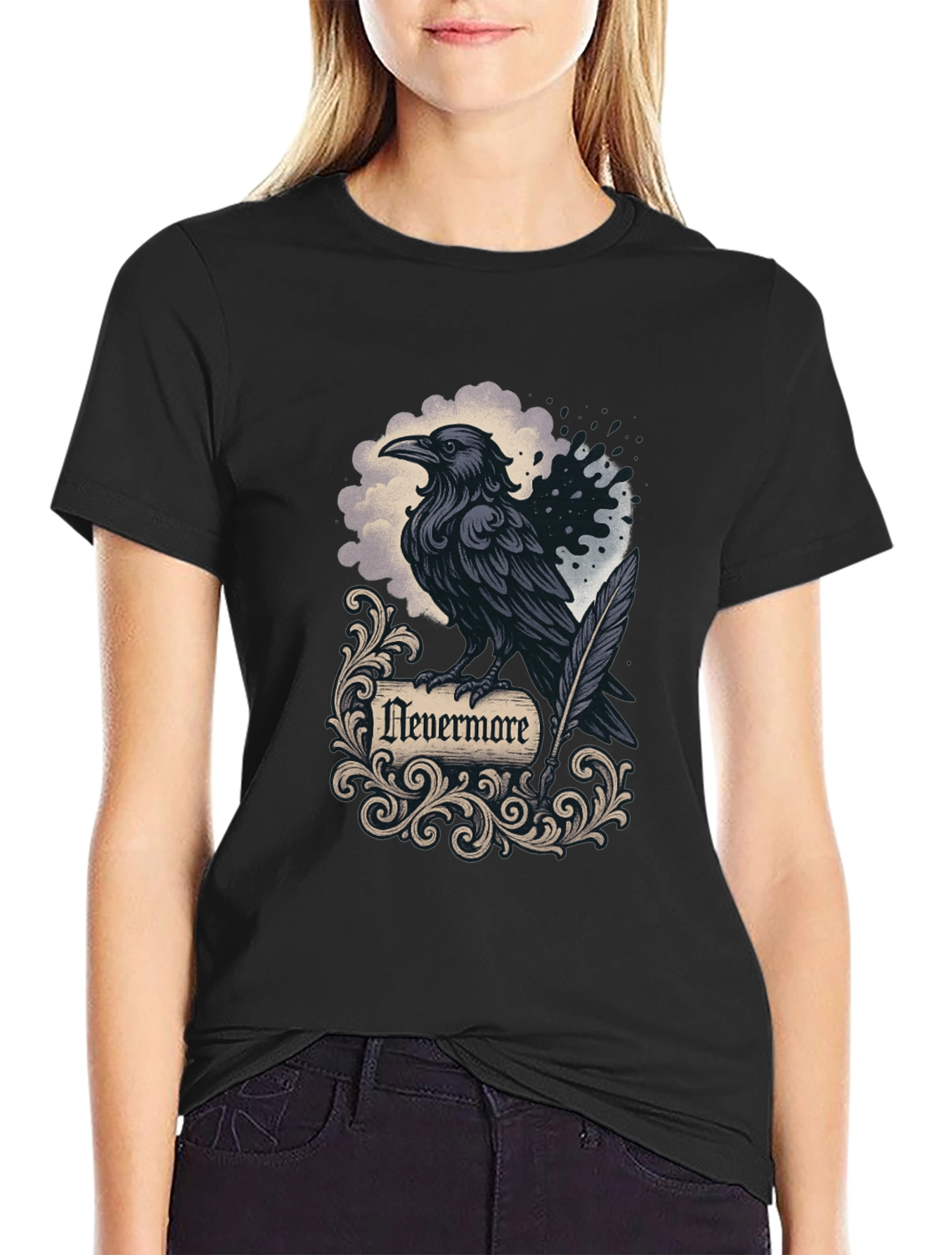 Camiseta Negra Cuervo Nevermore Gótica