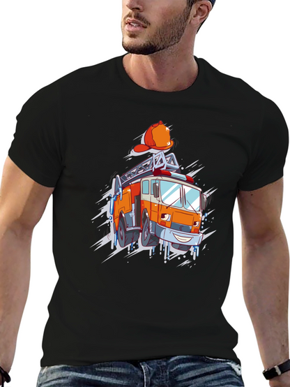 Camiseta Negra con Dibujo de Camión Bomberos