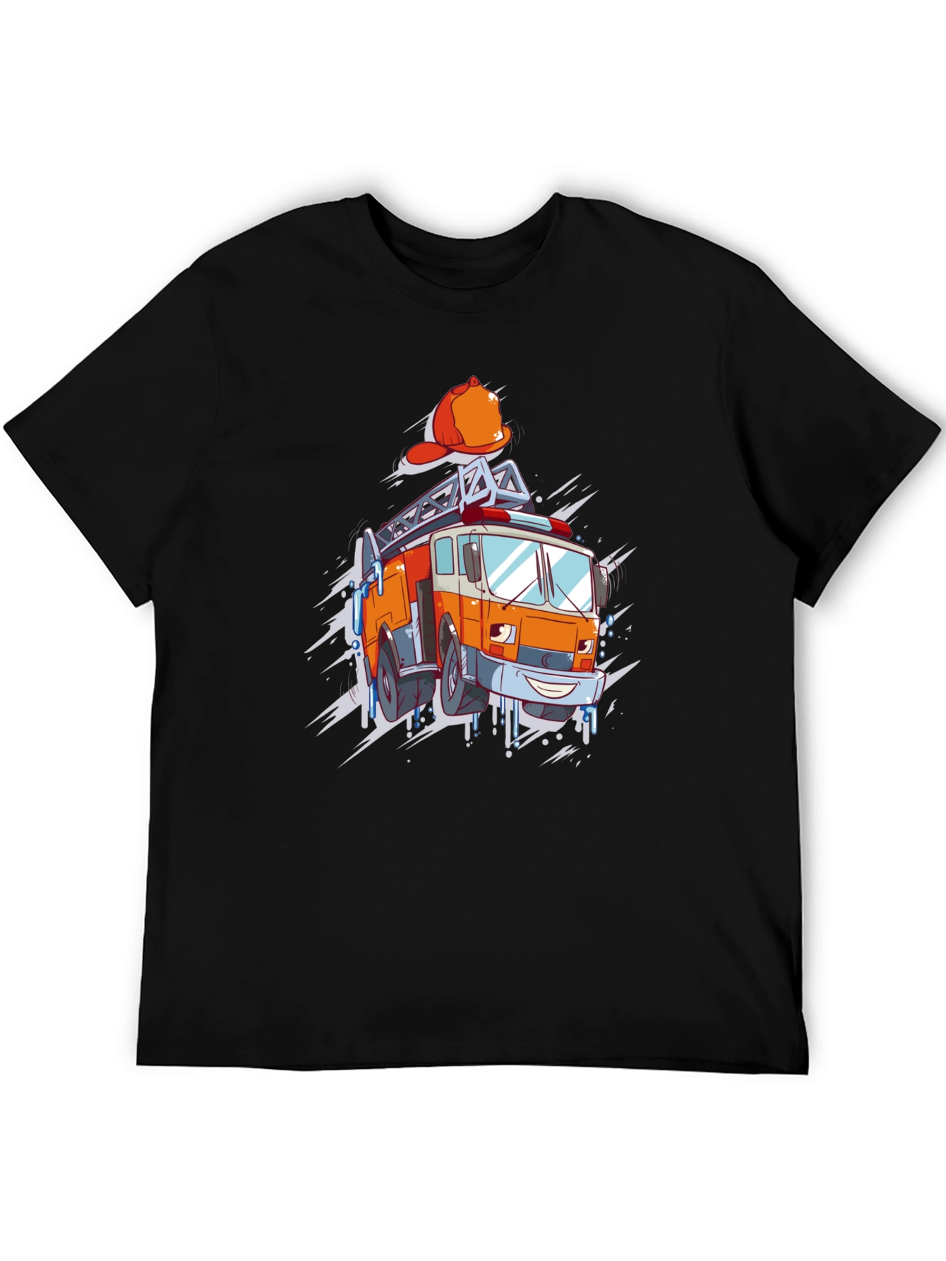 Camiseta Negra con Dibujo de Camión Bomberos