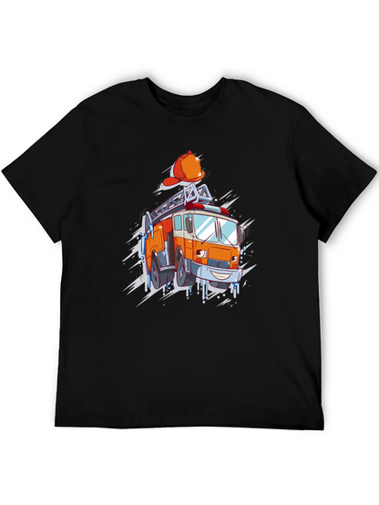 Camiseta Negra con Dibujo de Camión Bomberos