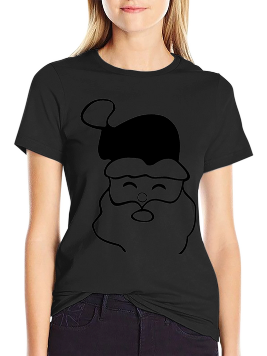 Camiseta Negra con Diseño de Santa Claus Minimalista