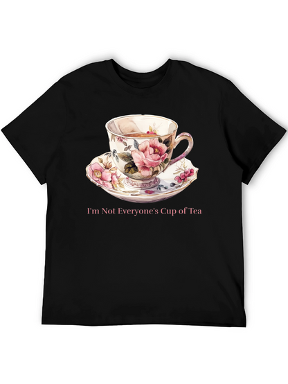 Camiseta Negra con Taza de Té Floral