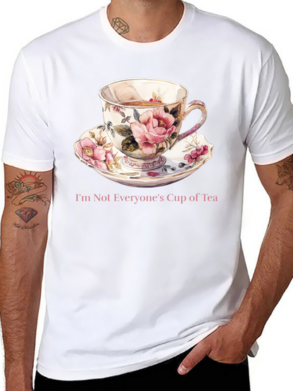 Camiseta Negra con Taza de Té Floral