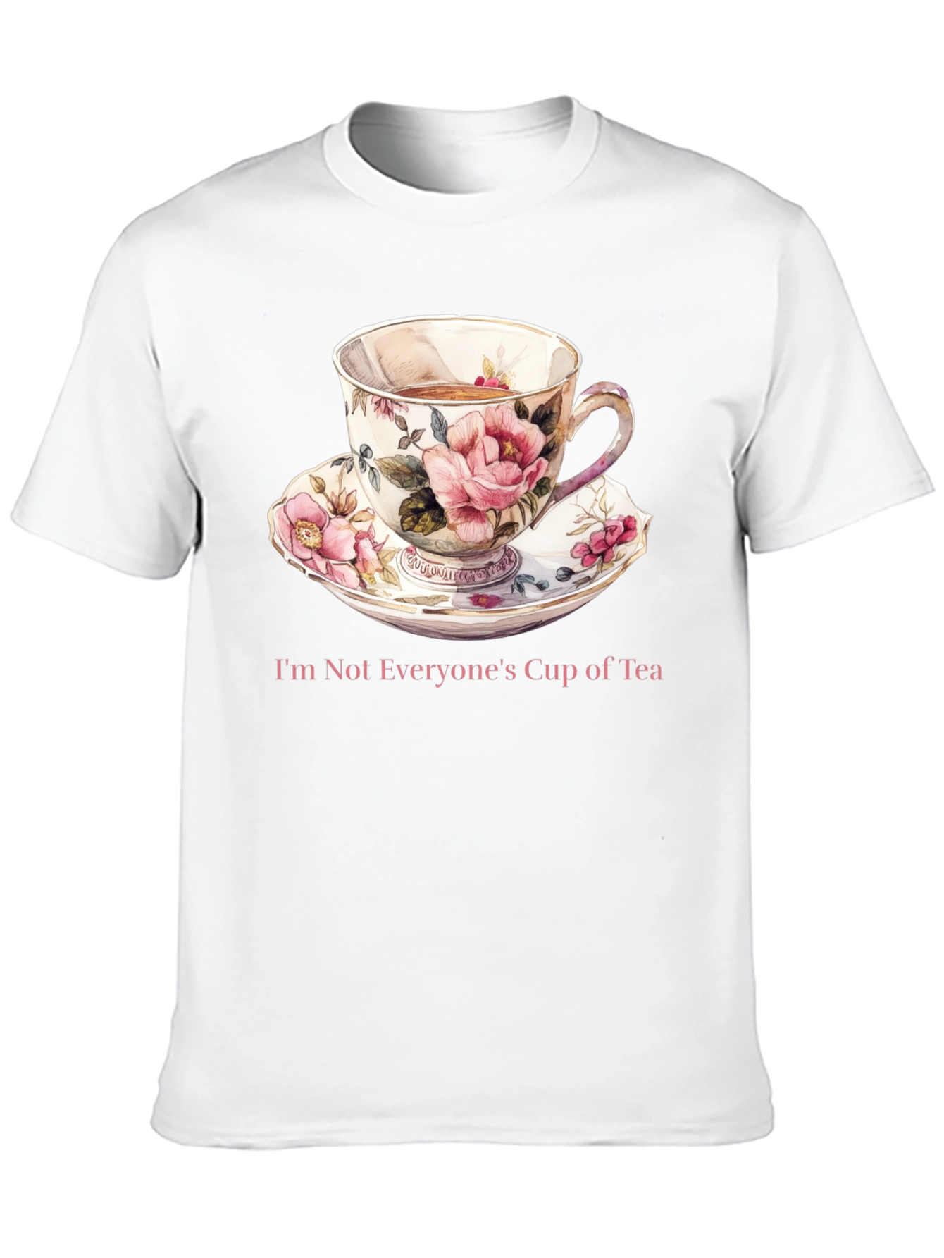 Camiseta Negra con Taza de Té Floral