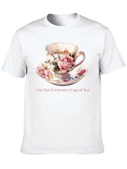 Camiseta Negra con Taza de Té Floral