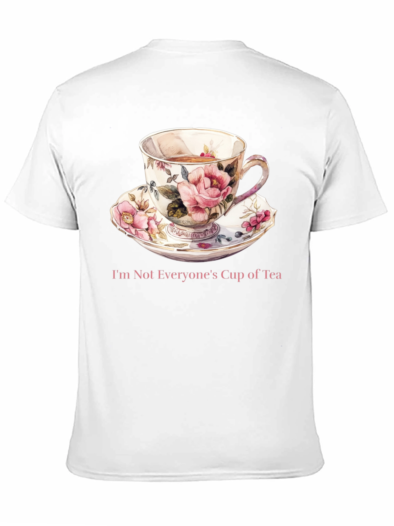 Camiseta Negra con Taza de Té Floral