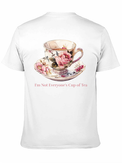 Camiseta Negra con Taza de Té Floral