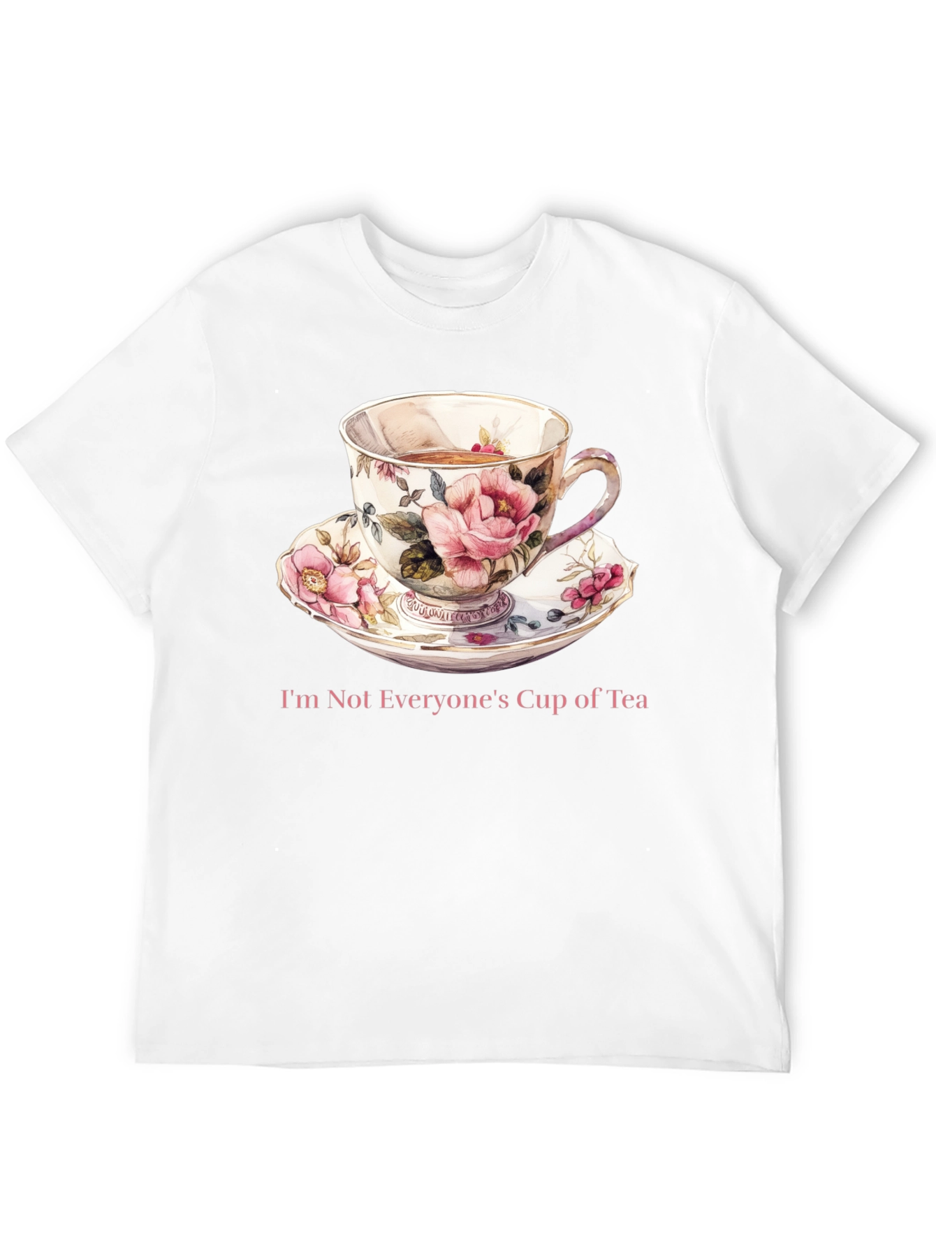 Camiseta Negra con Taza de Té Floral
