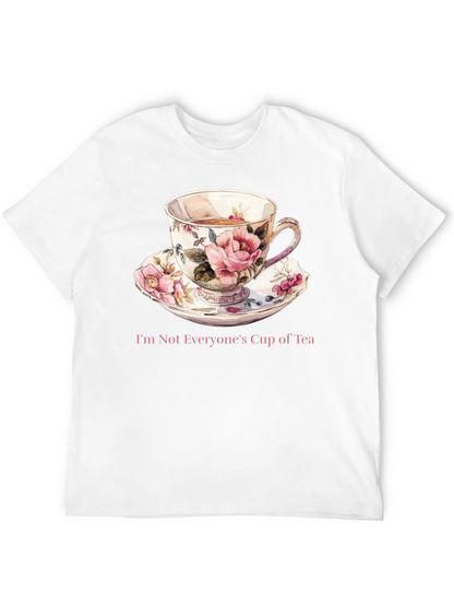 Camiseta Negra con Taza de Té Floral