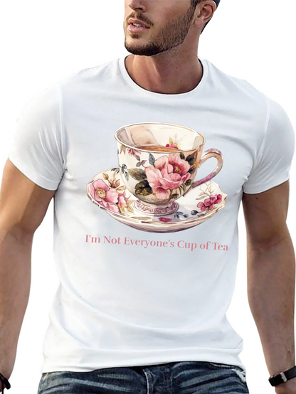 Camiseta Negra con Taza de Té Floral