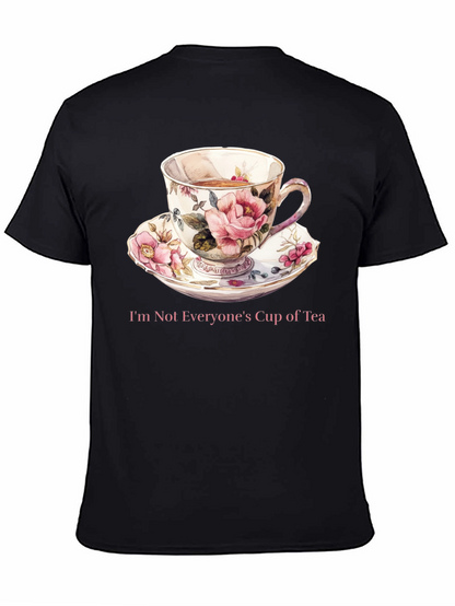 Camiseta Negra con Taza de Té Floral