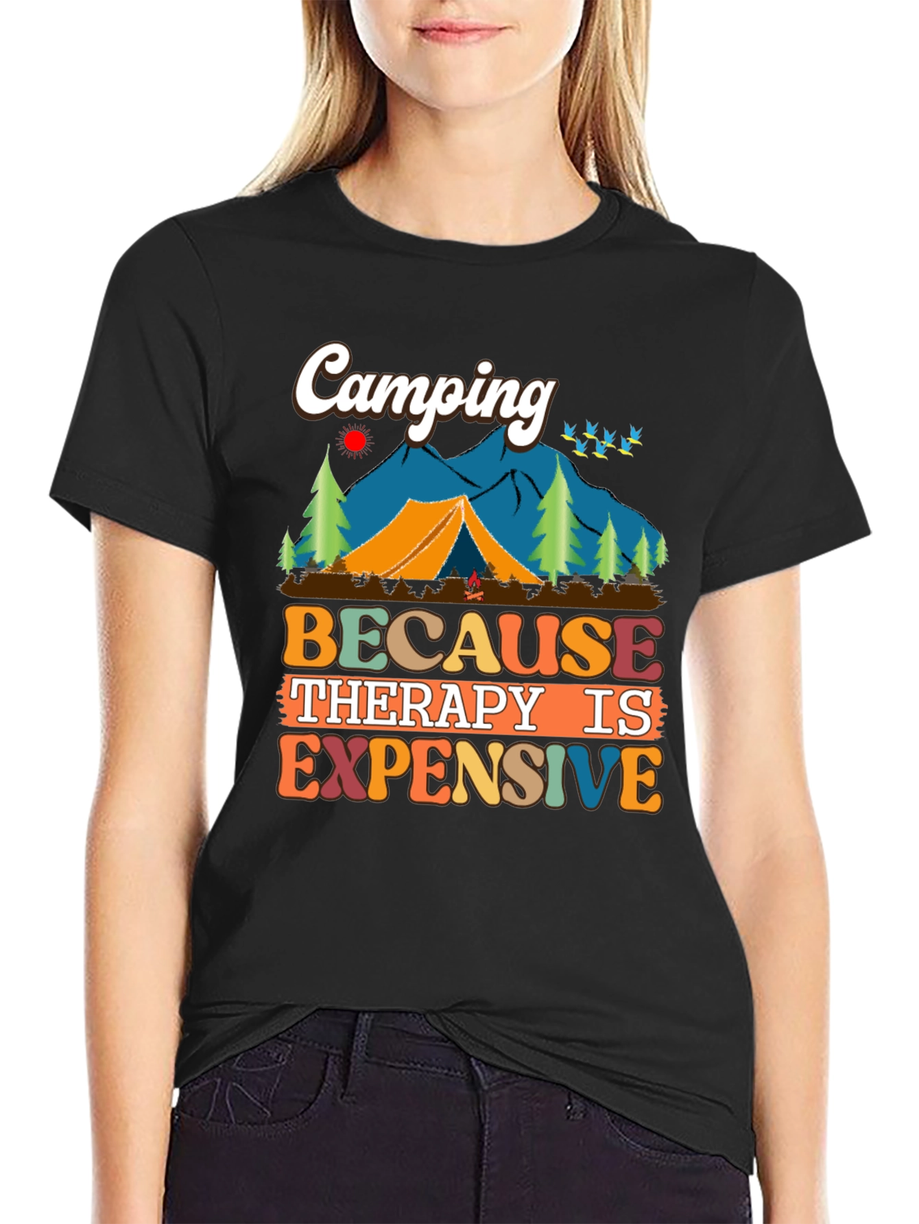 Camiseta Unisex Camping Porque la Terapia es Cara