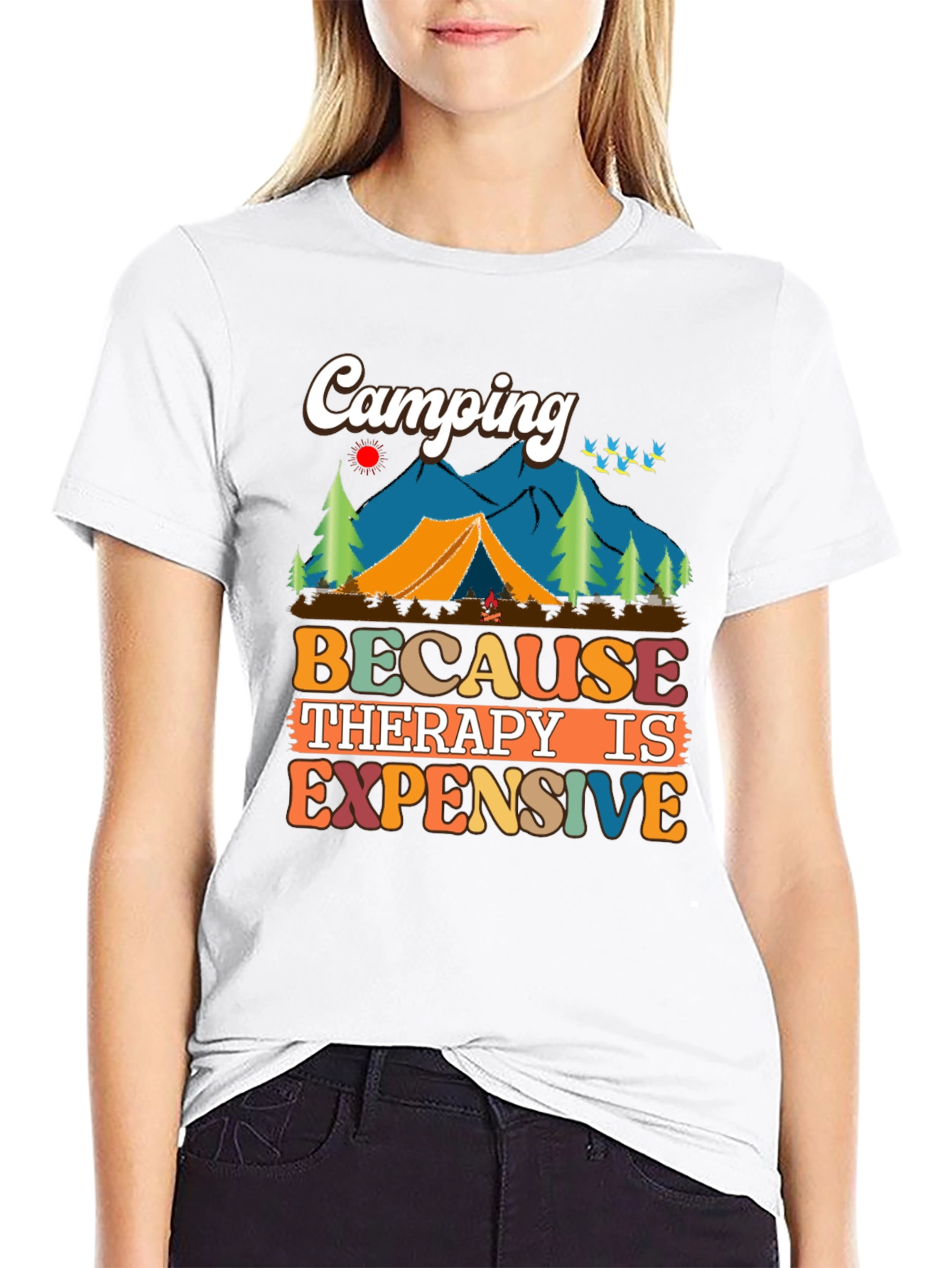Camiseta Unisex Camping Porque la Terapia es Cara
