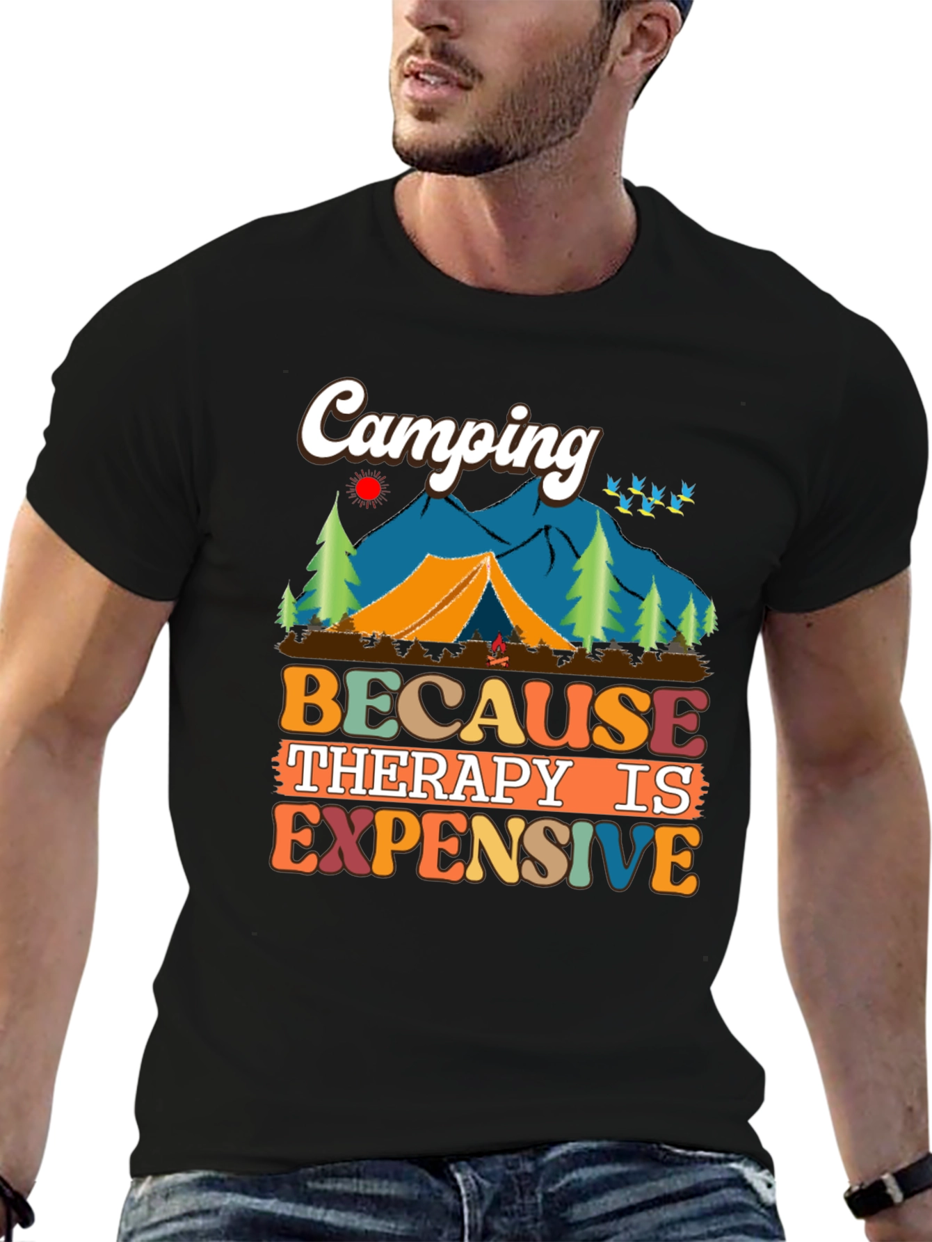 Camiseta Unisex Camping Porque la Terapia es Cara