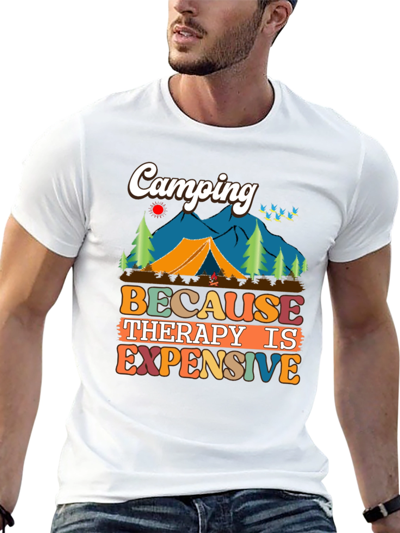 Camiseta Unisex Camping Porque la Terapia es Cara
