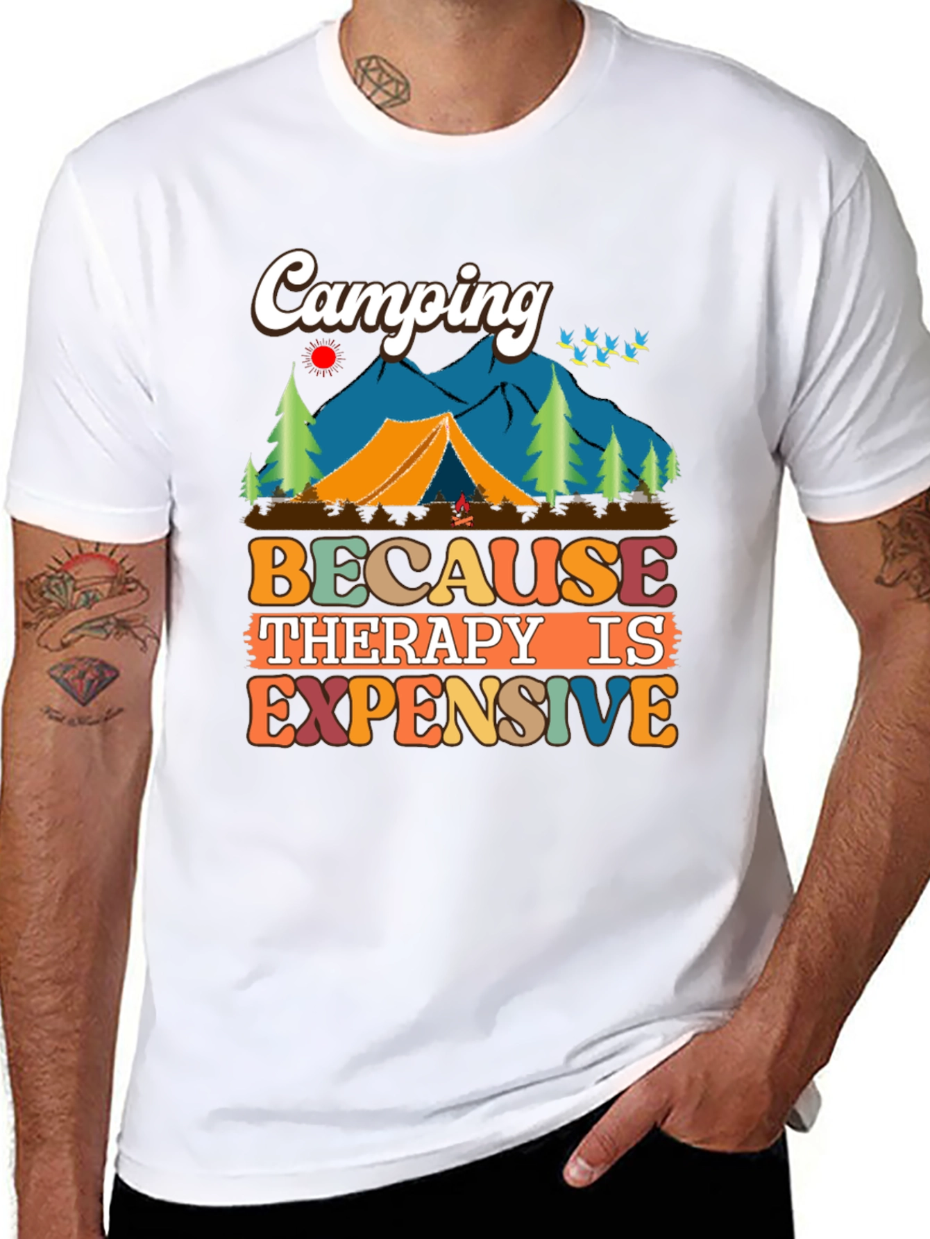 Camiseta Unisex Camping Porque la Terapia es Cara