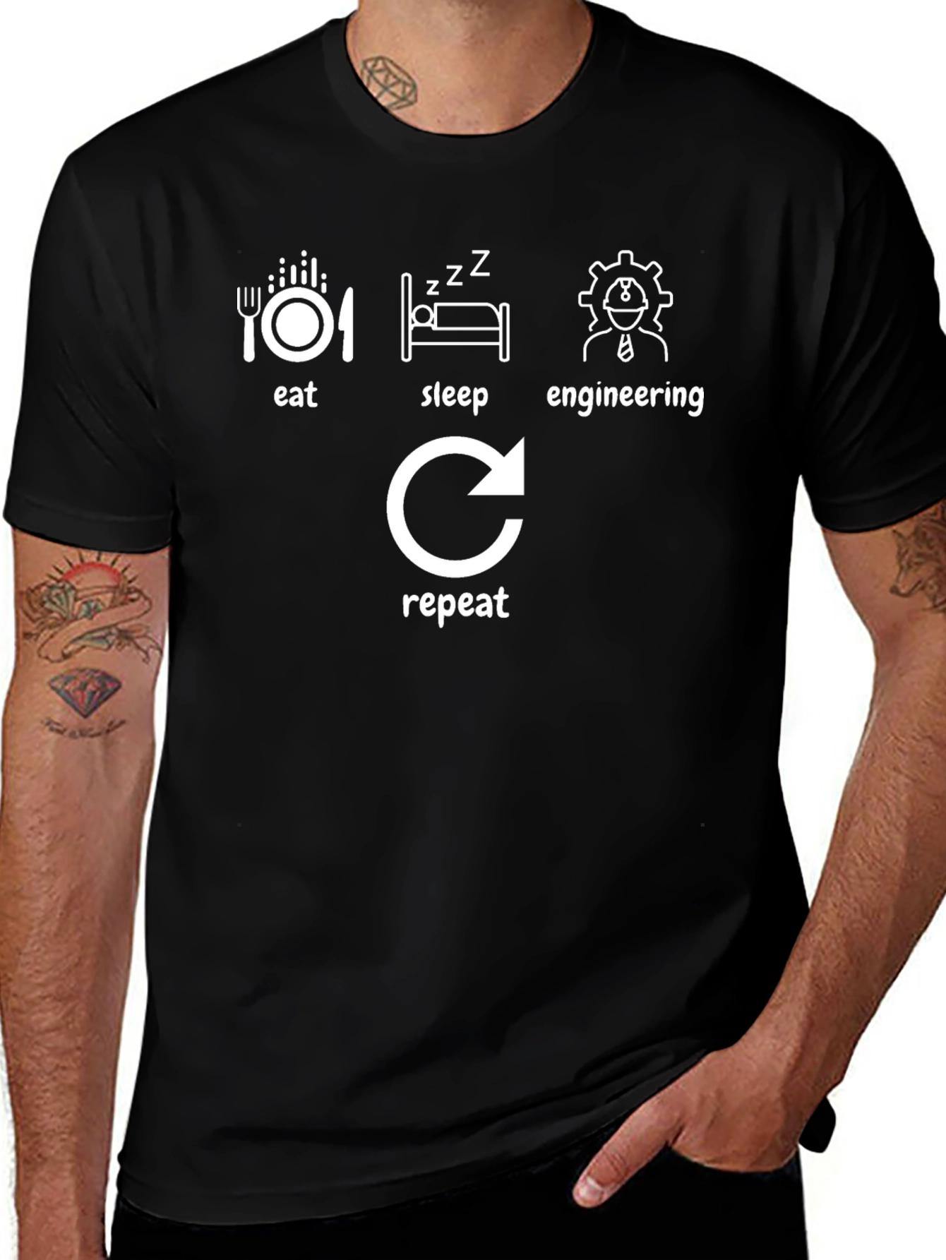 Camiseta Negra Eat Sleep Engineering Repeat