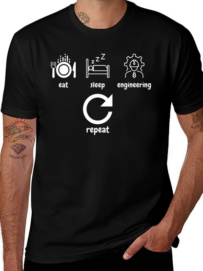 Camiseta Negra Eat Sleep Engineering Repeat