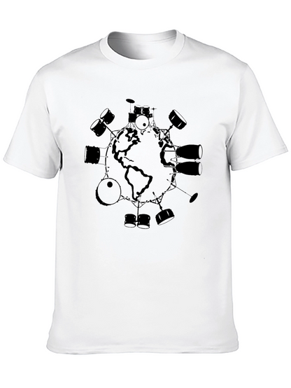 Camiseta Negra Hombre Diseño Mundo Batería