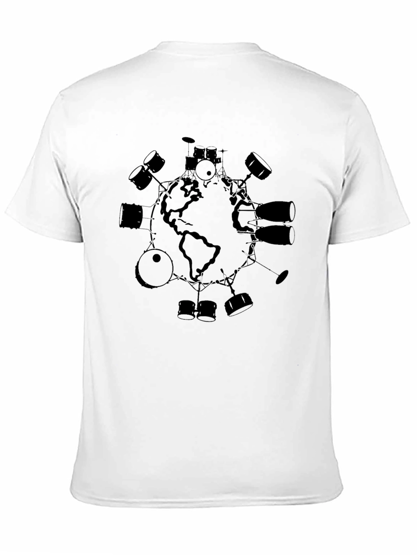 Camiseta Negra Hombre Diseño Mundo Batería