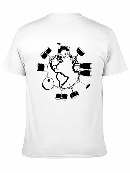 Camiseta Negra Hombre Diseño Mundo Batería