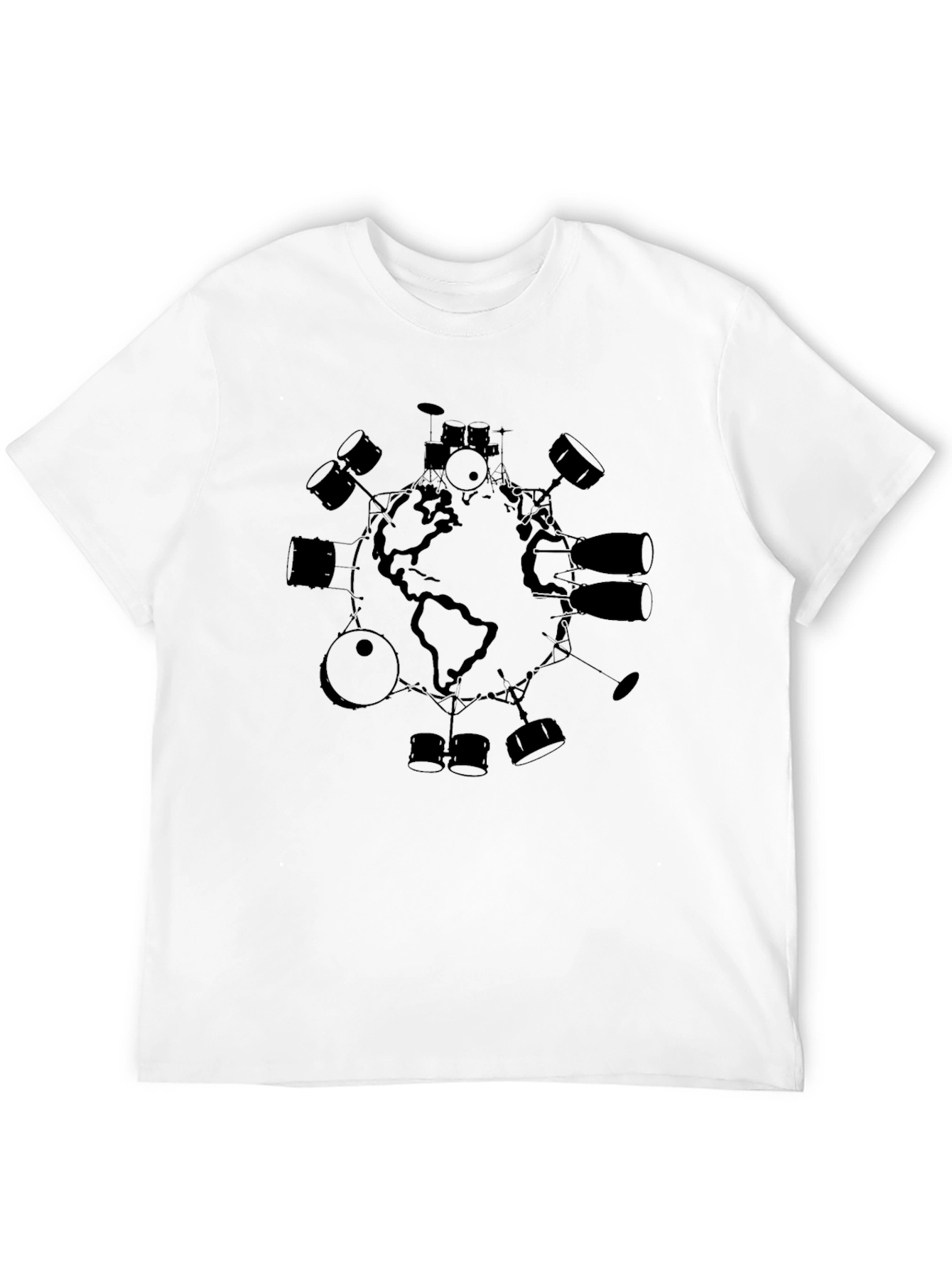 Camiseta Negra Hombre Diseño Mundo Batería