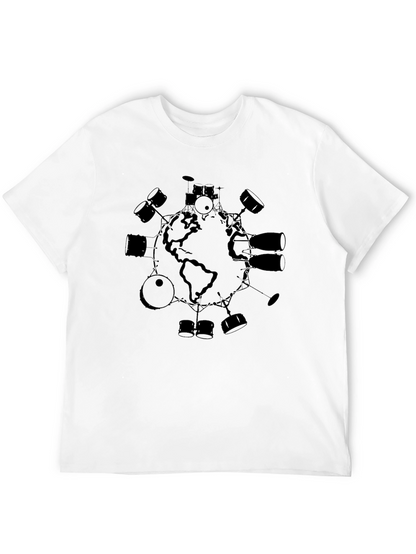 Camiseta Negra Hombre Diseño Mundo Batería