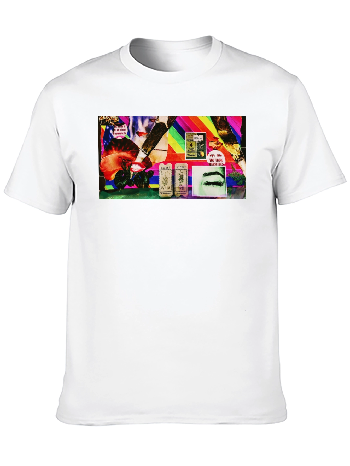 Camiseta Negra Estampada Collage Artístico