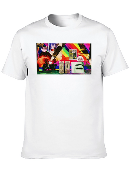 Camiseta Negra Estampada Collage Artístico