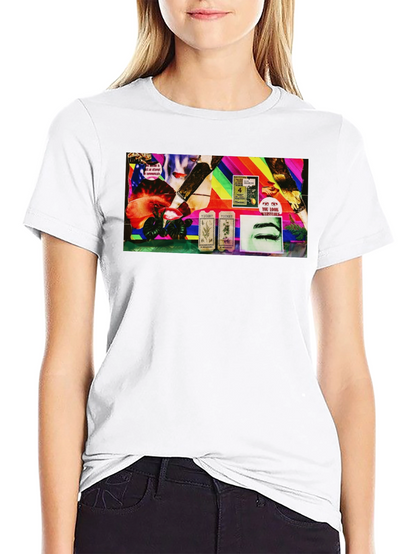 Camiseta Negra Estampada Collage Artístico