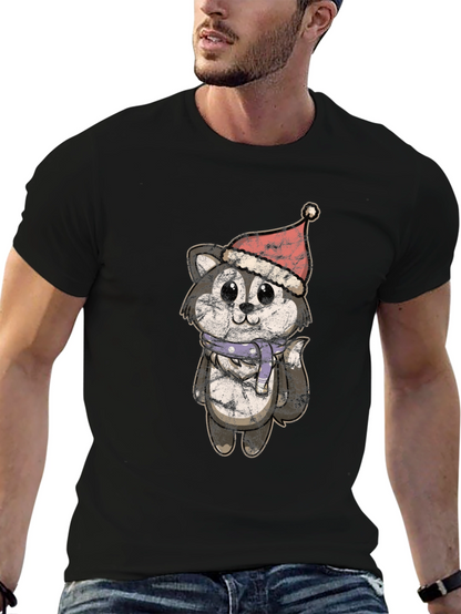 Camiseta Hombre Diseño Husky Navideño