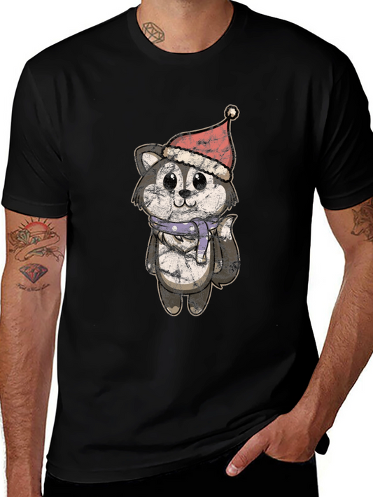 Camiseta Hombre Diseño Husky Navideño