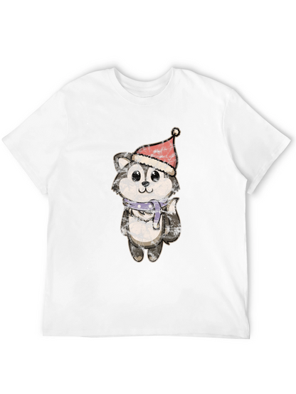 Camiseta Hombre Diseño Husky Navideño