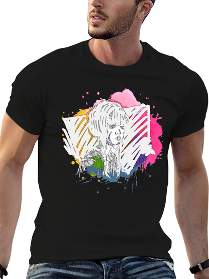 Camiseta Negra con Diseño Artístico Abstracto