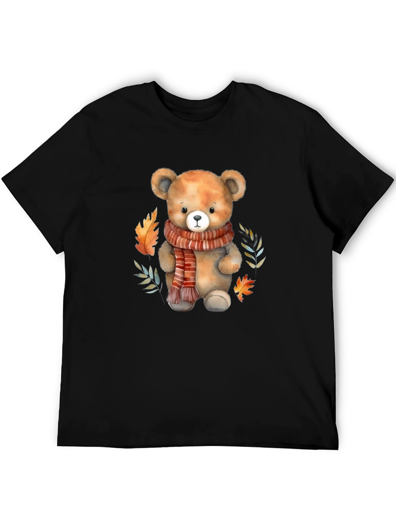 Camiseta Negra con Diseño de Oso y Otoño