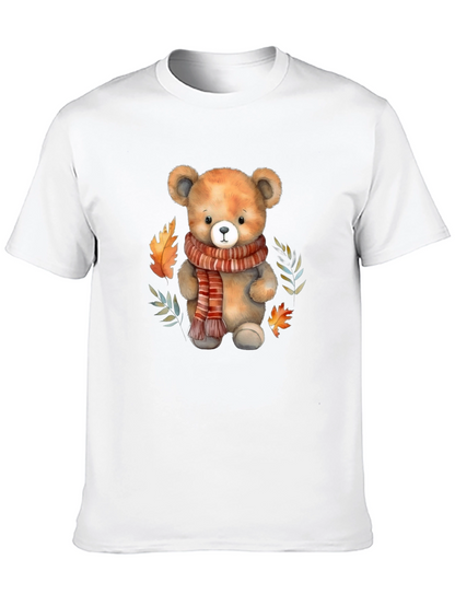 Camiseta Negra con Diseño de Oso y Otoño