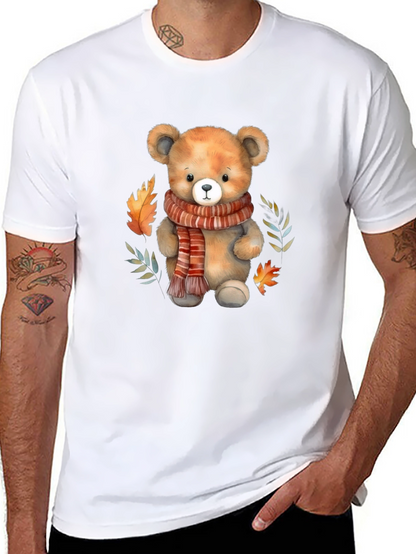Camiseta Negra con Diseño de Oso y Otoño