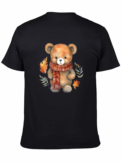 Camiseta Negra con Diseño de Oso y Otoño