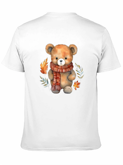 Camiseta Negra con Diseño de Oso y Otoño