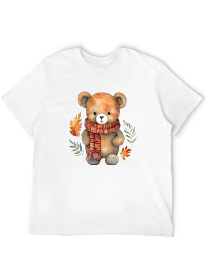 Camiseta Negra con Diseño de Oso y Otoño