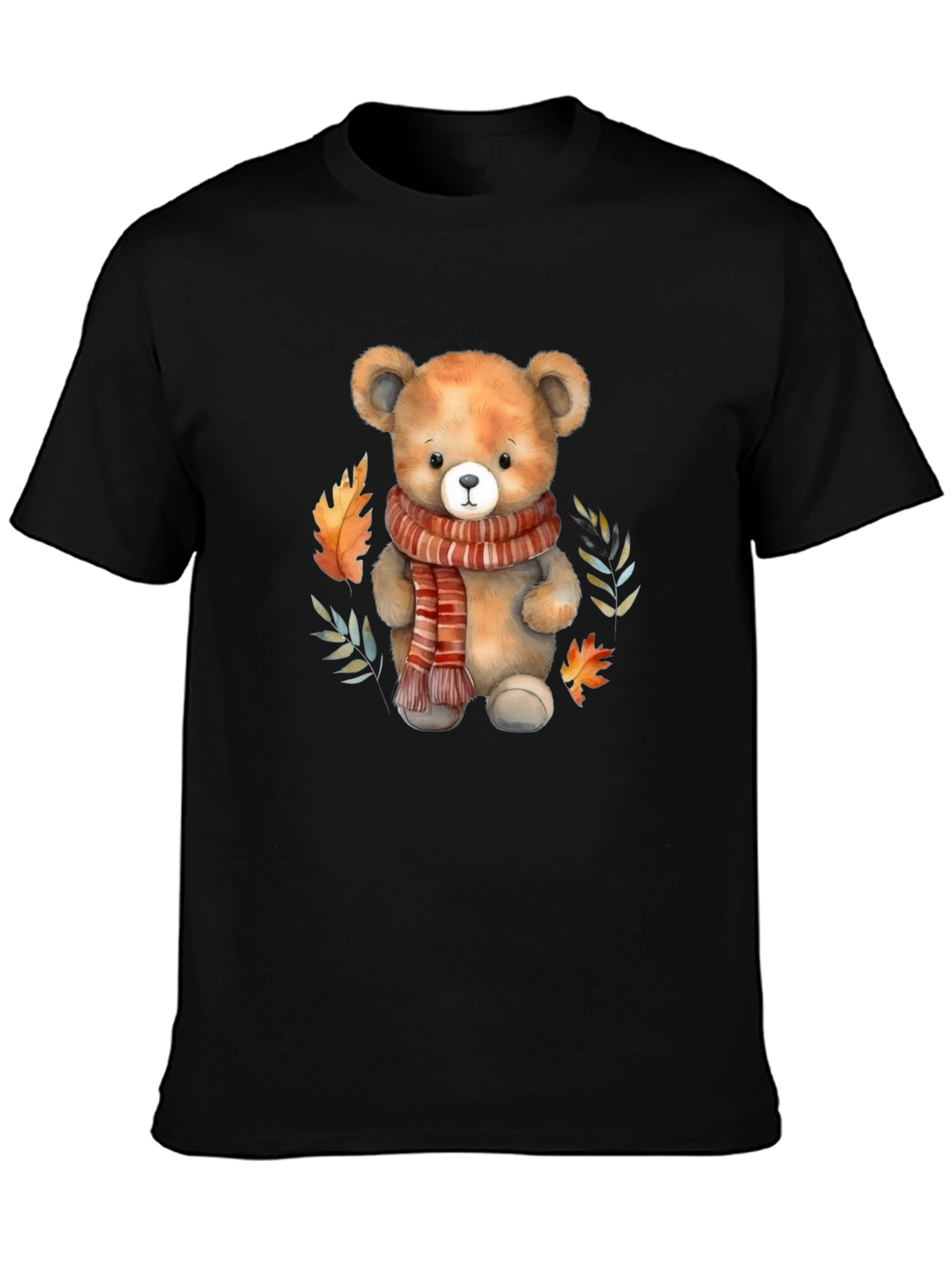 Camiseta Negra con Diseño de Oso y Otoño