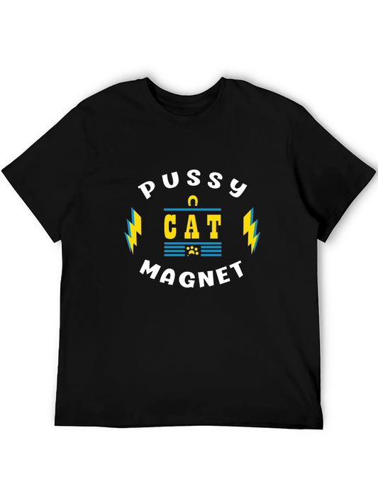 Camiseta Negra Pussy Cat Magnet Divertida para Hombre