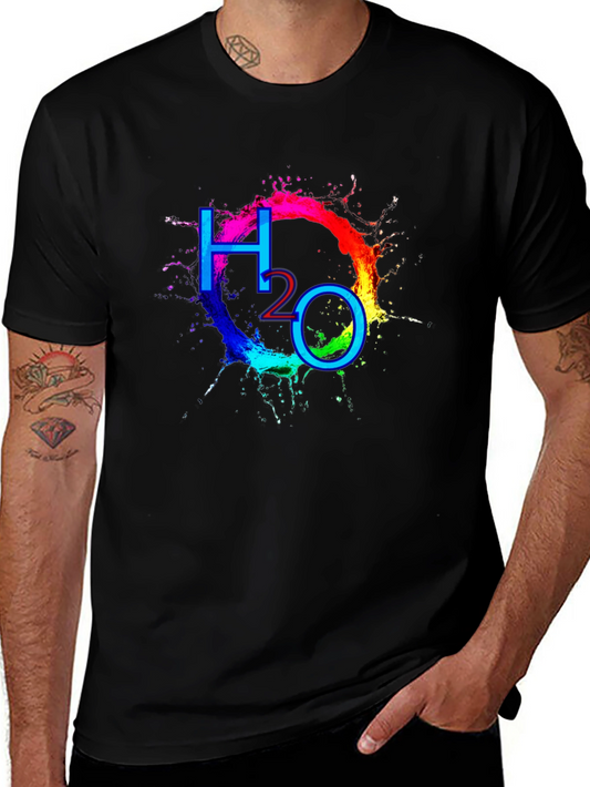 Camiseta Negra con Diseño H2O Colorido