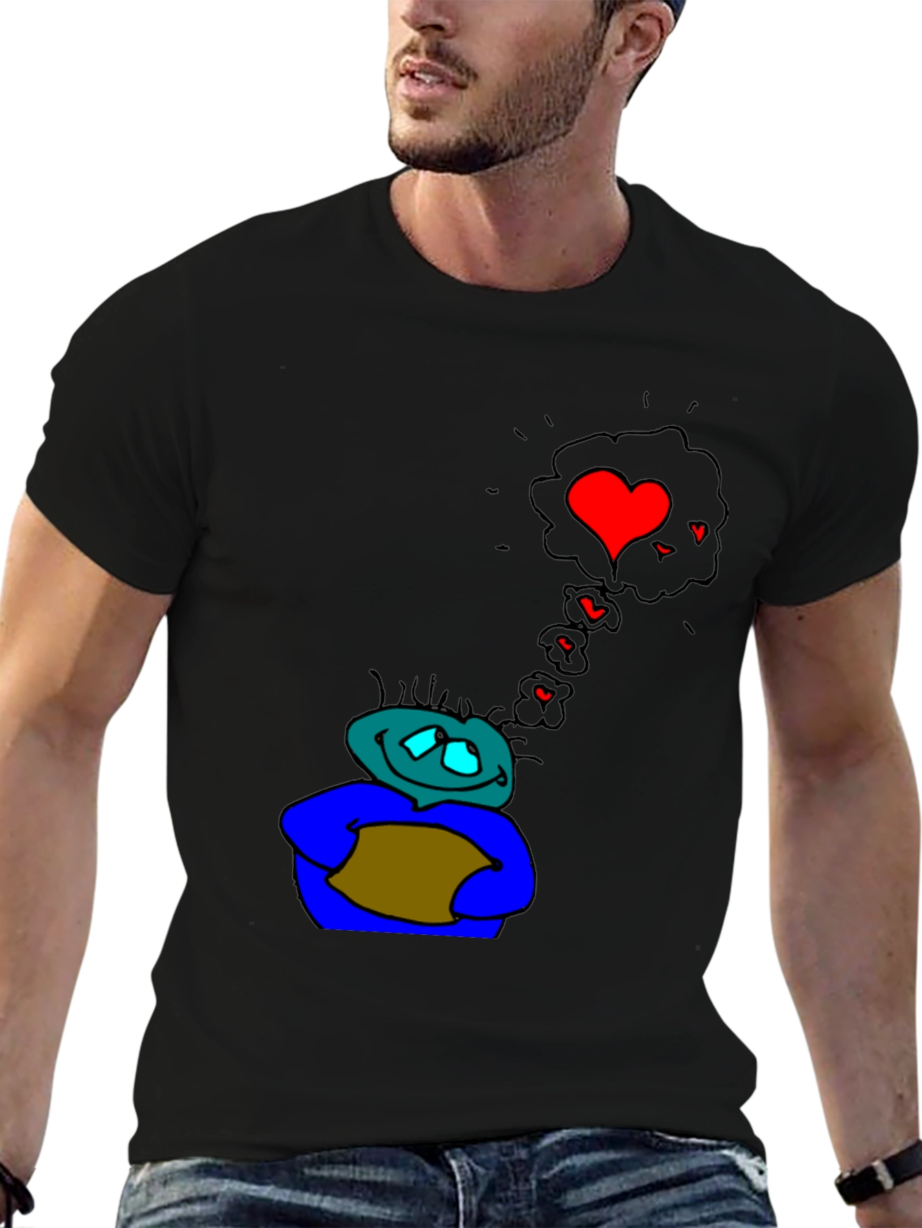Camiseta Negra Hombre Dibujo Enamorado