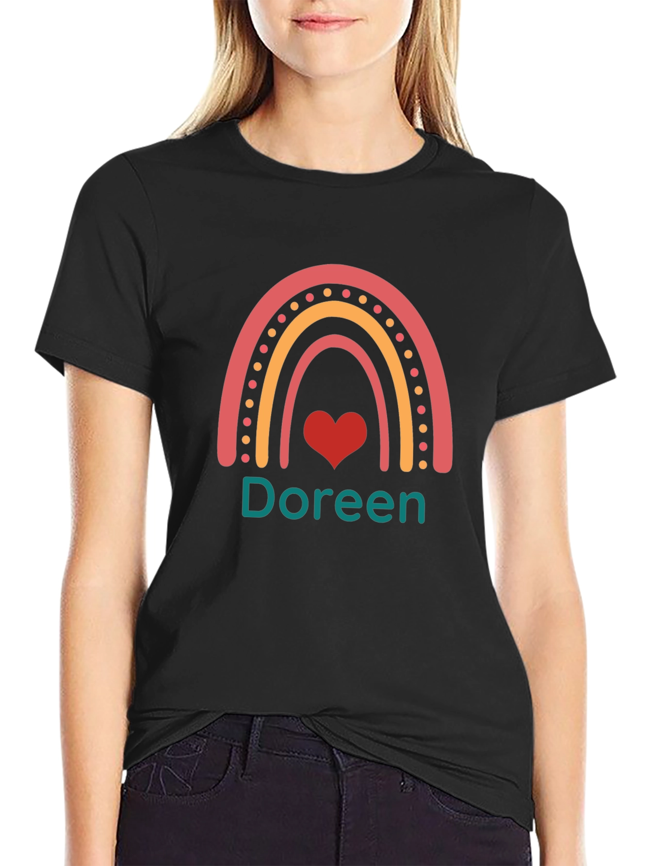 Camiseta Negra con Arco Iris y Nombre Personalizado