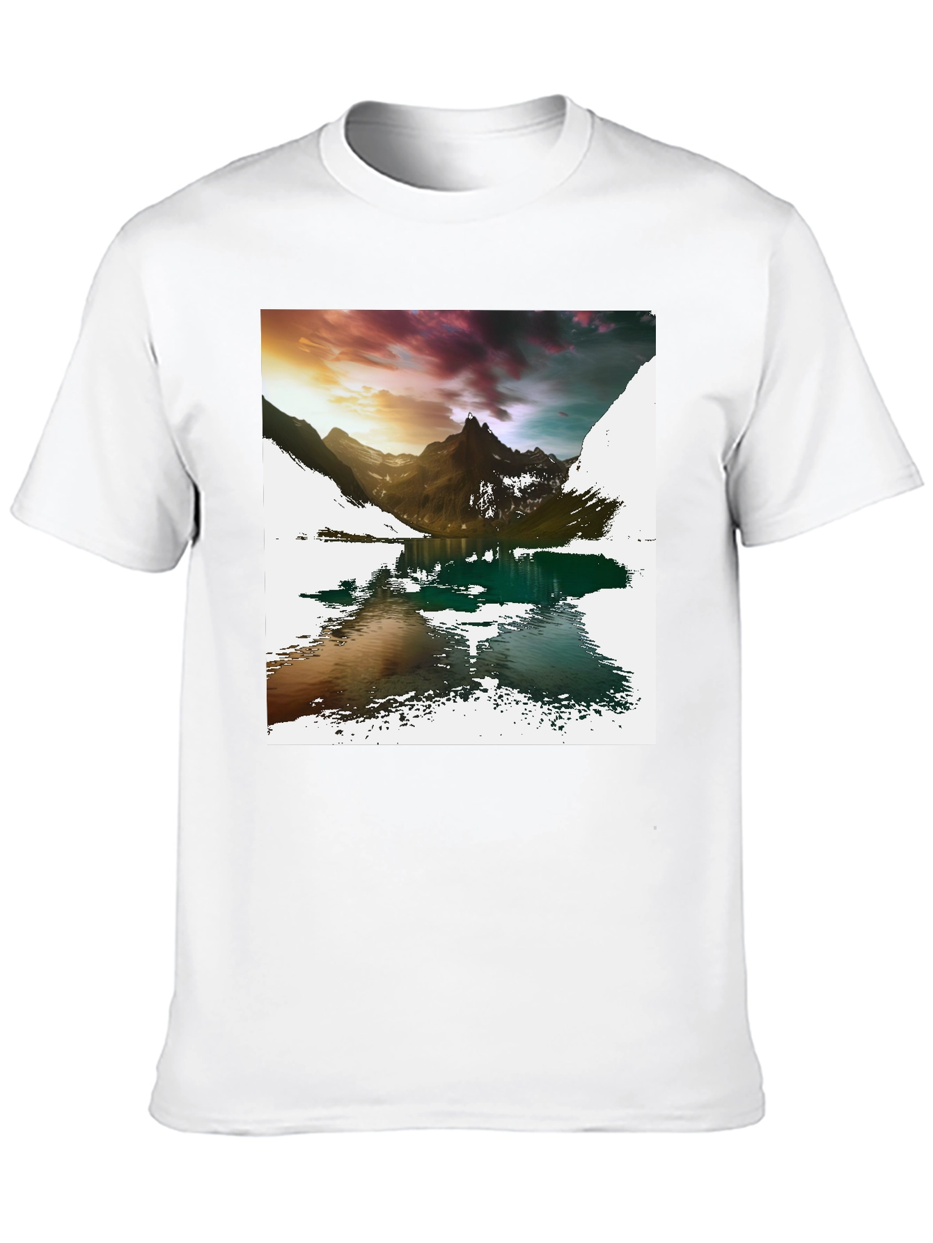 Camiseta Negra con Estampado de Montaña y Lago
