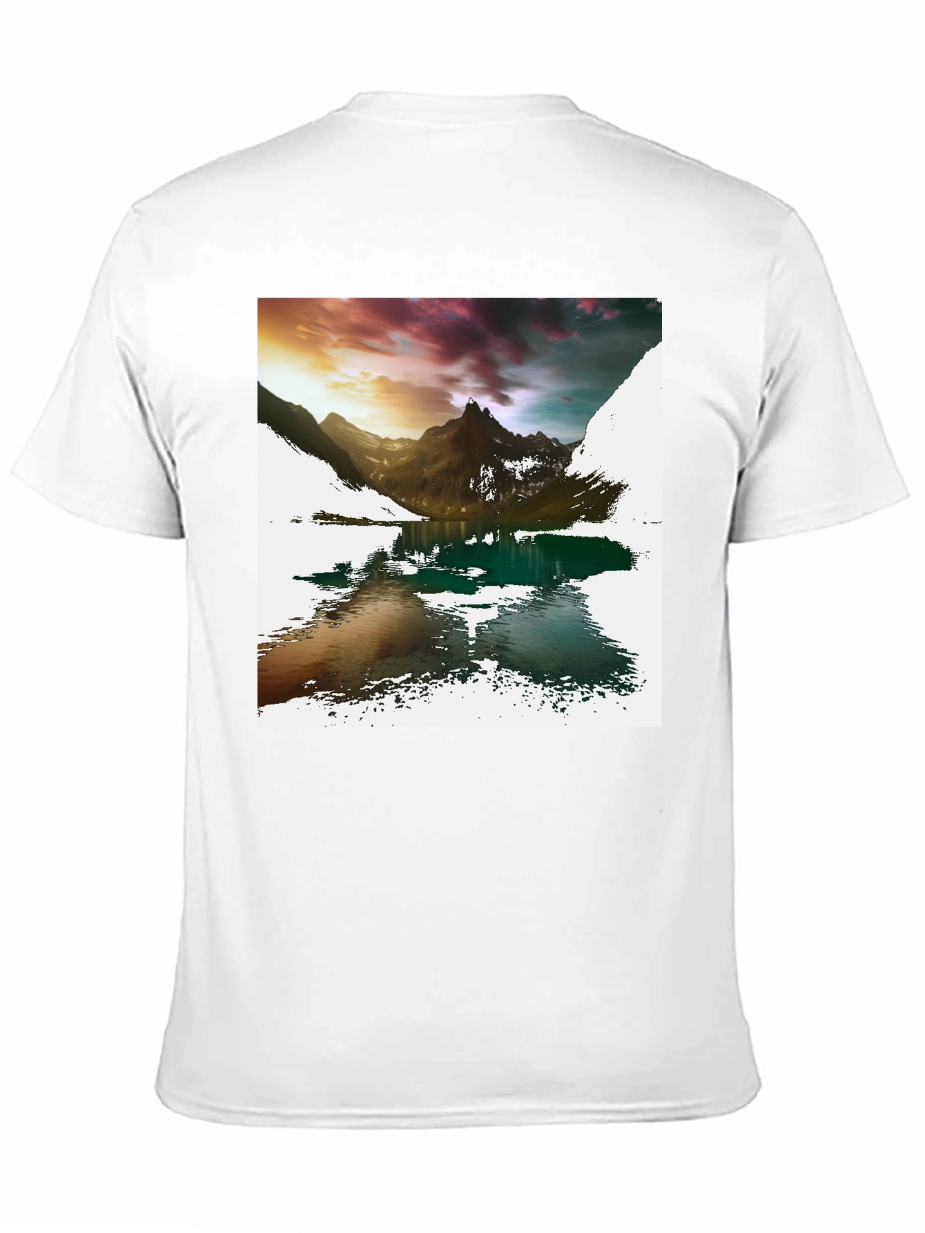 Camiseta Negra con Estampado de Montaña y Lago